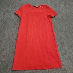 Zara Dress Womens Extra Small Red Midi Shift Short Sleeve Casual Flowey Ladies *